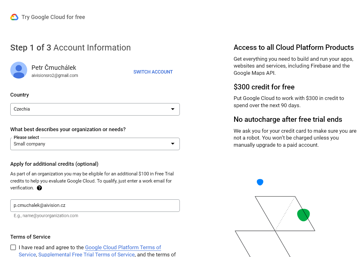 Obr. 2 Další informace pro Google Cloud Platform