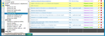 Obr. 6 Výběr akce pro Export